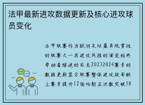 法甲最新进攻数据更新及核心进攻球员变化